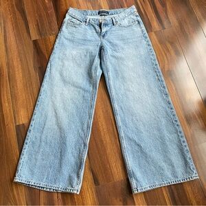 Aeropostale Super Low Rise Ultra Wide Jeans 100% Cotton Medium Wash 8 Short